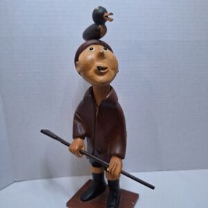 Vintage Romer Italy Hand Carved Wood Duck Hunter With Gun & Happy Duck 13"